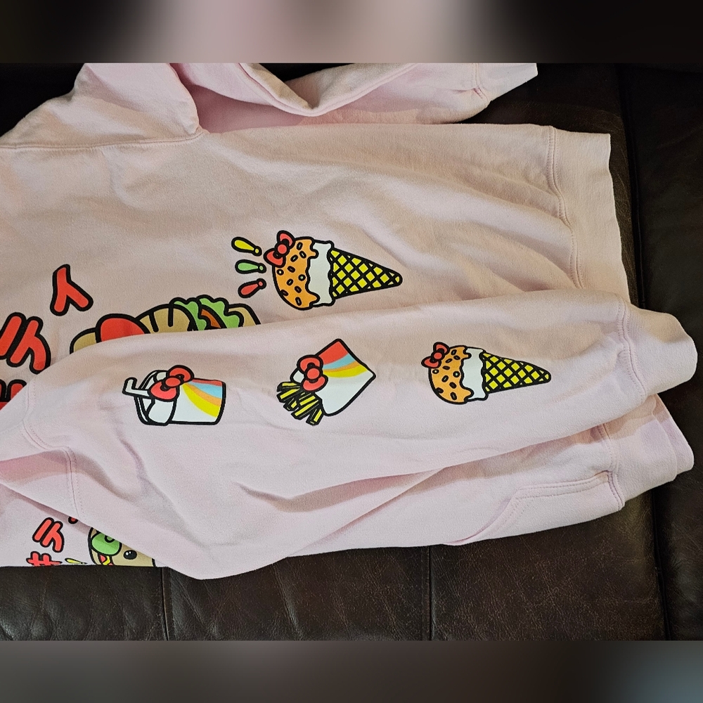Sanrio Hello Kitty Pink Graphic Hoodie Hotdog Fast Foodie Edition Size Large EUC - Picture 11 of 12
